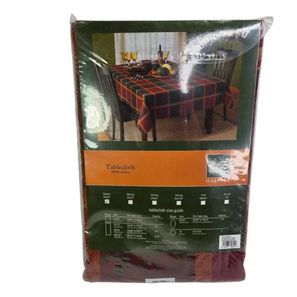 Harvest Autumn Fall Thanksgiving Tablecloth Green Woven Cotton 52 x 52‎ Square